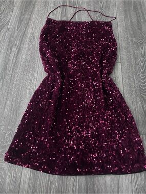 SHEIN Burgundy Sequin Spaghetti Strap Mini Dress